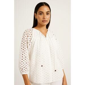 Holiday Celine Eyelet Peasant Top